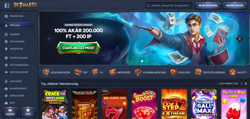 BetWarts desktop kezdőoldal