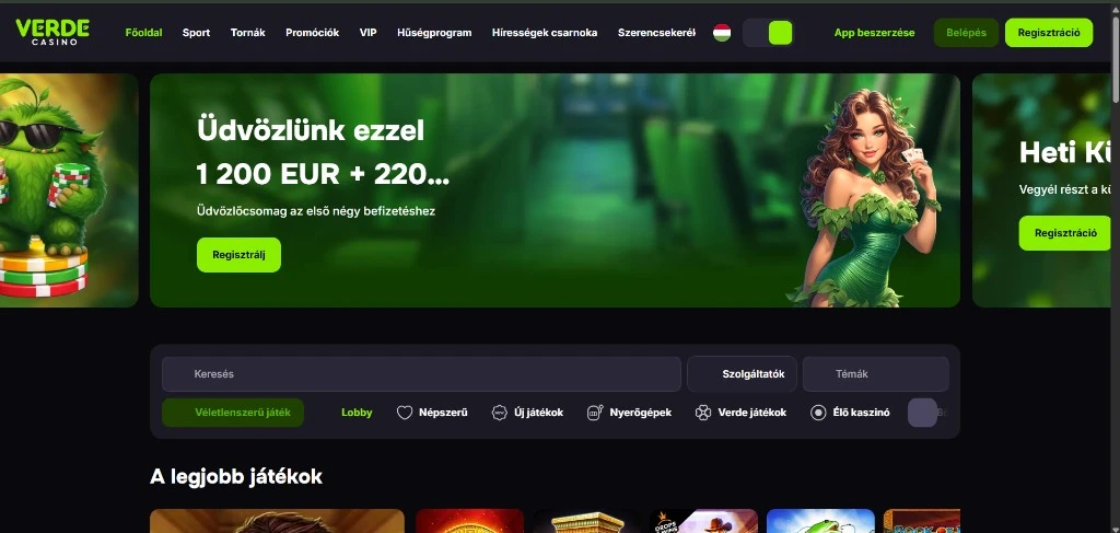 Verde desktop kezdőoldal