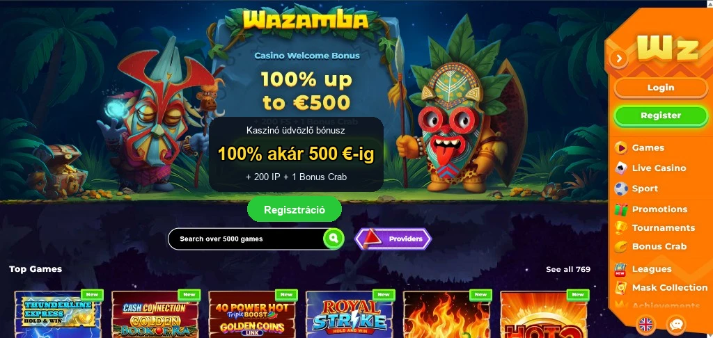 Wazamba desktop kezdőoldal